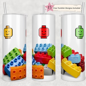 20oz smal tumbler för barn, mall för byggklossar, rak PNG-fil, nedladdning, lägg till ditt eget namn, design | Barnleksaksdesign för tumbler