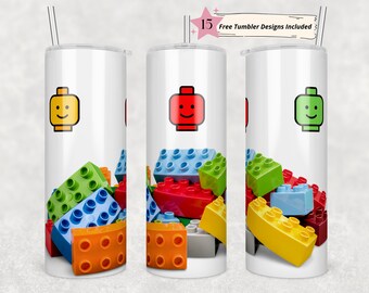 20oz Skinny Tumbler Kids Building Blocks Template Straight PNG File Download Add Your Own Name design | Kid's Toy Design Tumbler