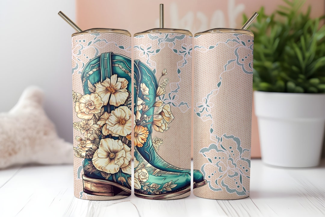 Rustic Western Cowboy Boots 20 Oz Skinny Tumbler Sublimation Design ...