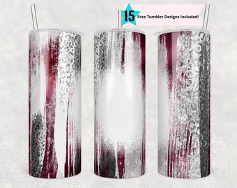 20oz Skinny Tumbler Blank Grey Maroon Leopard Glitter Sublimation Design Templates, Sparkly, Straight PNG Digital Download Brushstokes