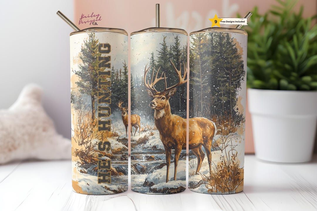 Hunting Season Deer Hunter 20 Oz Skinny Tumbler Sublimation Design ...