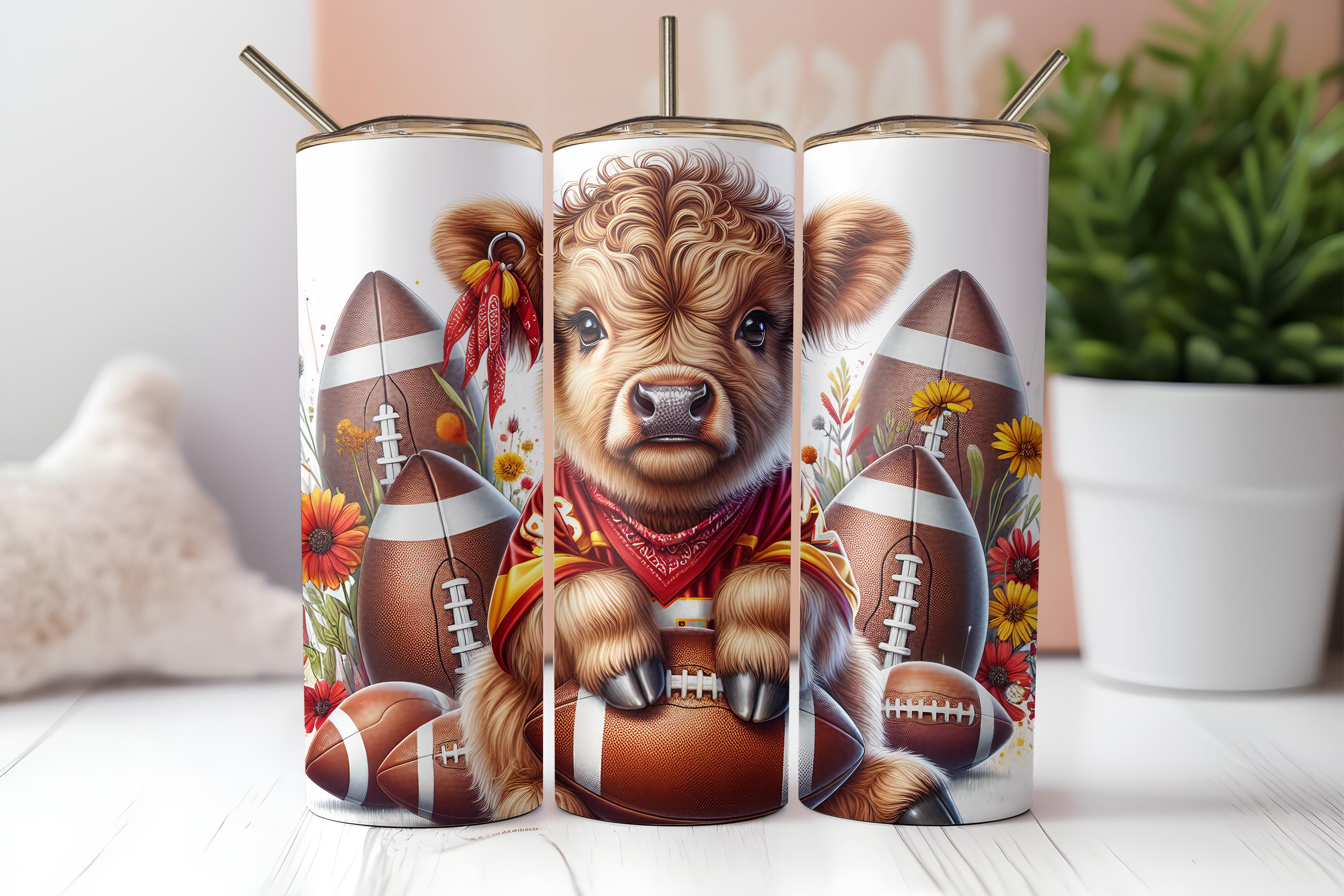 Fall Highland Cow Football Tumbler Wrap 20 Oz Skinny Tumbler