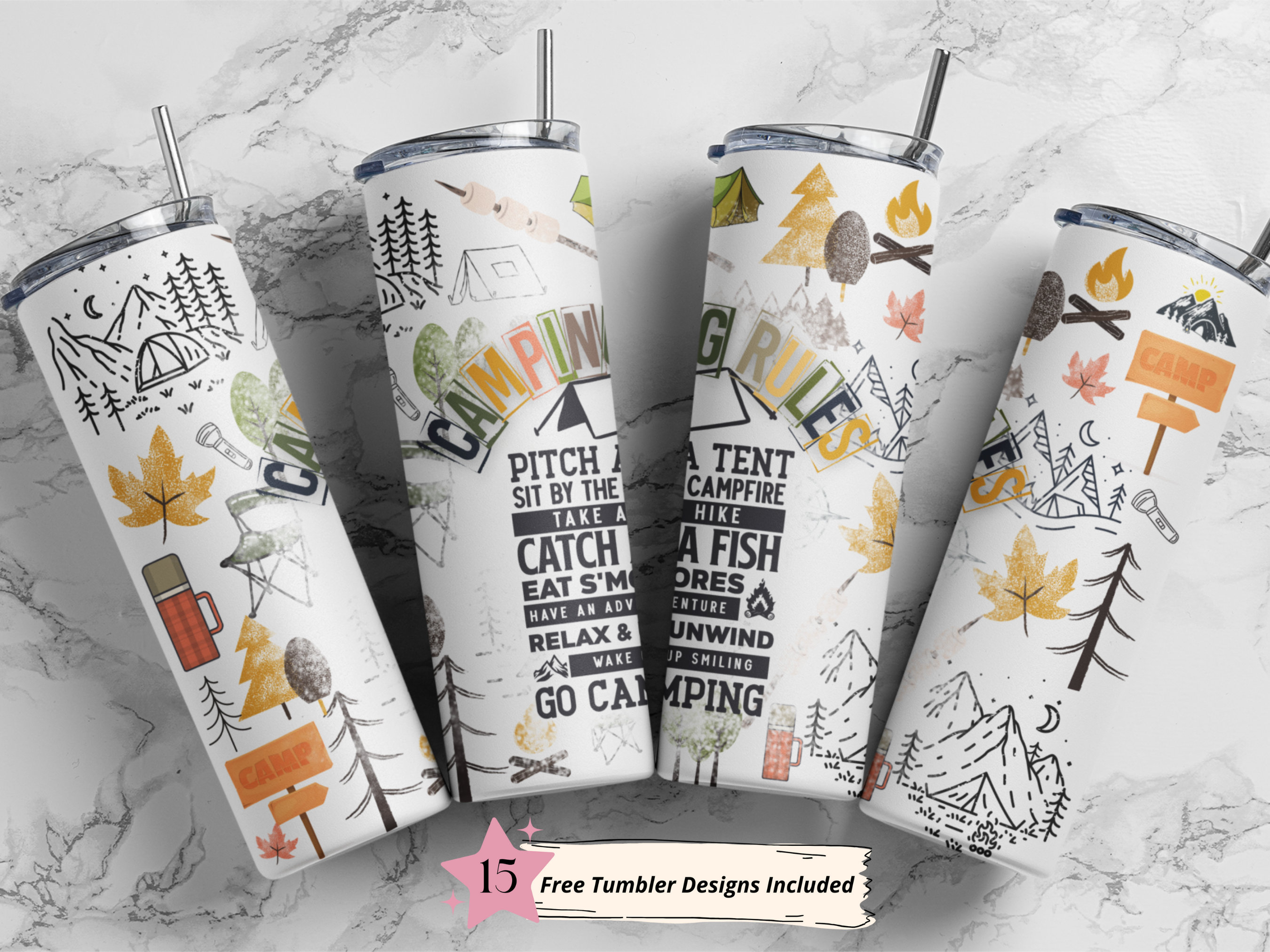 Camping Rules 20oz Skinny Tumbler Happy Camper Trailer PNG Sublimation ...