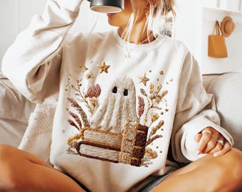 Fall Boho Sunflower Cute Ghost Bookish PNG Sublimation Design Instant Digital Download, Cute Graphics, Glass Jar png Design, Tshirt Design