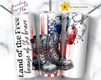 Land of the Free Because of the Brave 20 oz Skinny Tumbler Sublimation Design Digital Download PNG Instant DIGITAL ONLY, America Tumbler