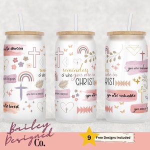 Christian Affirmations Glass Can Wrap - Digital Download Sublimation Design - Positive Inspirational - 16oz Template, Affirmation glass can