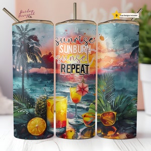 Summer Beach Ocean Sunset Seamless Tumbler Wrap 20 oz Skinny Tumbler Sublimation Design Digital Download PNG Instant DIGITAL ONLY