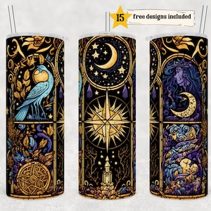 Stained Glass Witchy Vibes Tumbler PNG 20 oz Skinny Sublimation Design Digital Download png Instant DIGITAL ONLY, Celestial Gothic Wrap