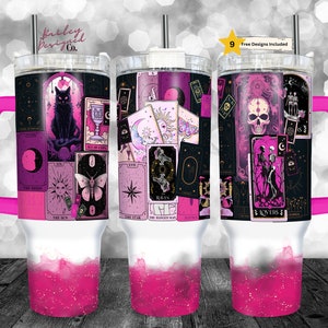 Tarot Card 40oz Tumbler Wrap - PNG Tumbler Design Sublimation Designs Downloads - Celestial Witchy Sublimation Tumbler with Handle Wrap