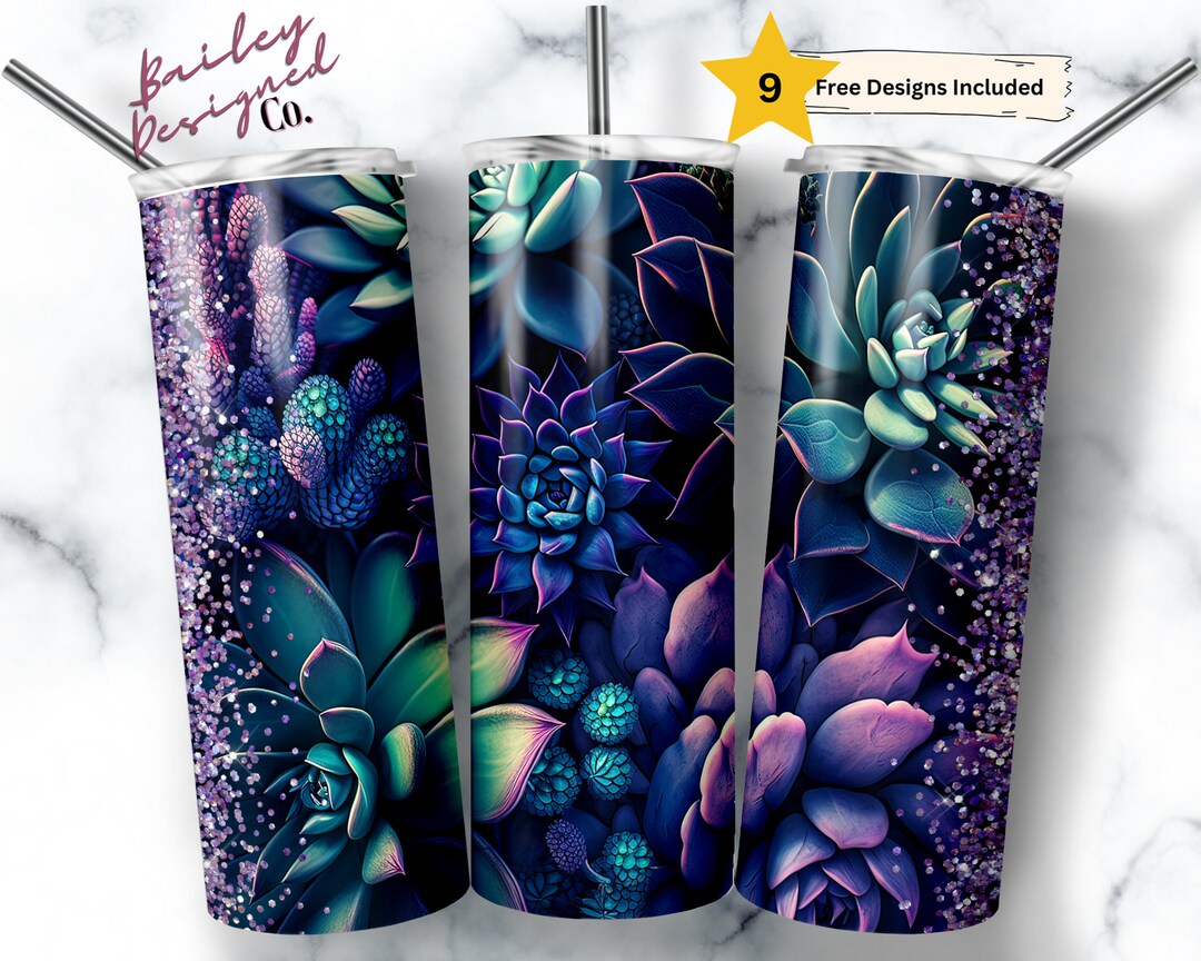 Succulent and Floral 20 Oz Skinny Tumbler Sublimation Design Digital ...