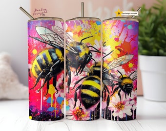 Graffiti Style 20 oz Skinny Tumbler Sublimation Design Digital Download PNG Instant DIGITAL ONLY,  Neon Abstract Art Spray Paint Bee Tumbler