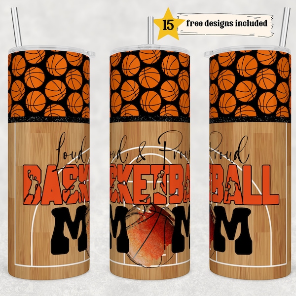 Loud and Proud Basketball Mom 20oz Skinny Tumbler Designs Template Straight PNG File Download basketball mom sport tumbler design