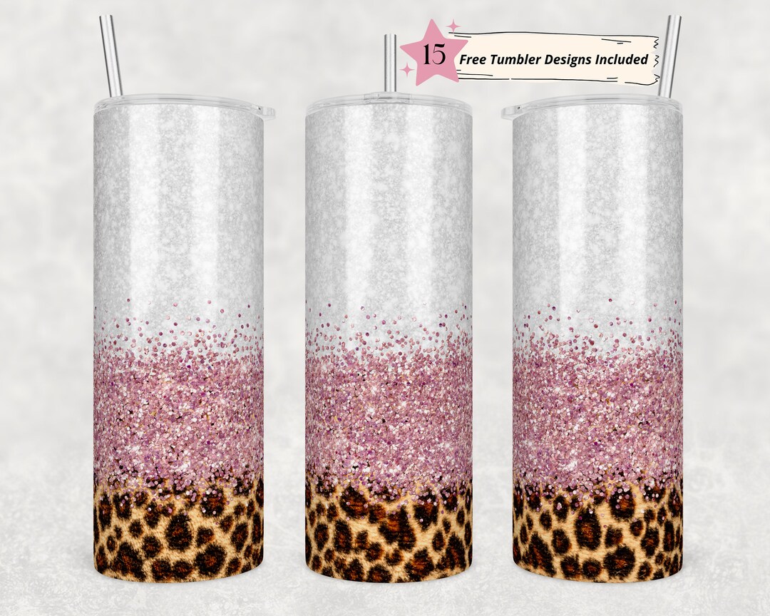 20 Oz Skinny Tumbler Leopard Pink White Wrap Straight Template Digital ...