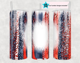 20oz Skinny Tumbler Blank Red Blue Leopard Glitter Sublimation Design Templates, Sparkly, Straight PNG Digital Download Brushstokes