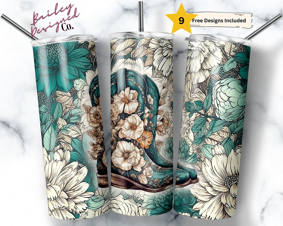 Rustic Western Cowboy Boots 20 Oz Skinny Tumbler Sublimation Design ...