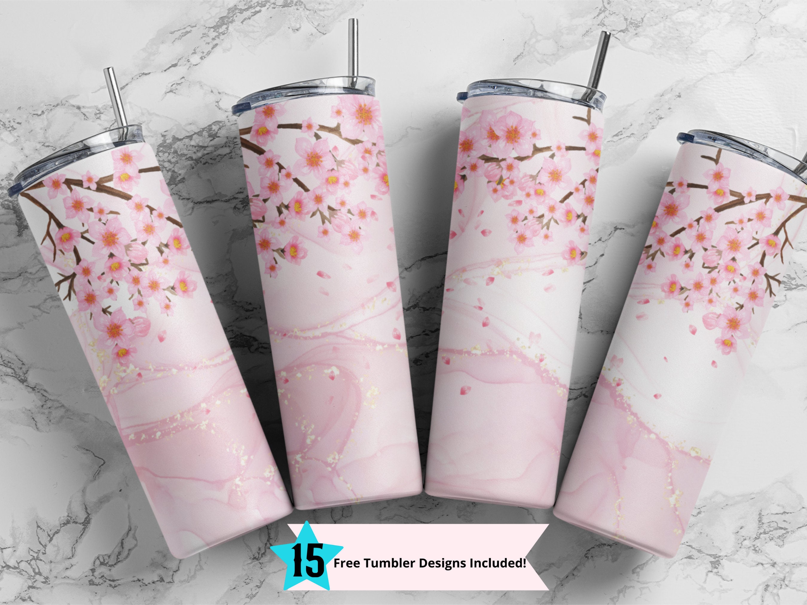 Japanese Cherry Blossom 20 Oz Skinny Tumbler Wrap, Sublimation