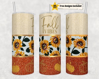 Fall Vibes Tumbler 20 oz Skinny Tumbler Pumpkin Spice Sublimation Design PNG, DIGITAL, Autumn Design, Halloween Tumbler, Cute Funny Design