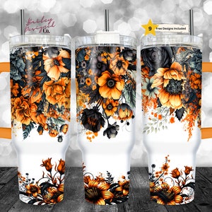 40 Unzen Tumbler Wrap - Herbst Herbst Vibes PNG Tumbler Design Sublimation Designs Downloads - Floral Sublimation Tumbler mit Griff Wrap