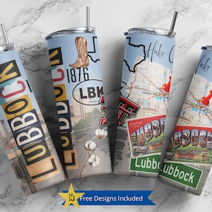 Lubbock, Texas 20oz Skinny Tumbler PNG Sublimation Design, Print Straight PNG File Digital Download, Travel Design, State Collage Design