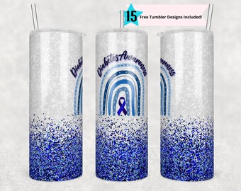 20 oz Skinny Becher Sublimation Diabetes Awareness Blue Ribbon Gerade Design Digitaler Download Diabetic Awareness