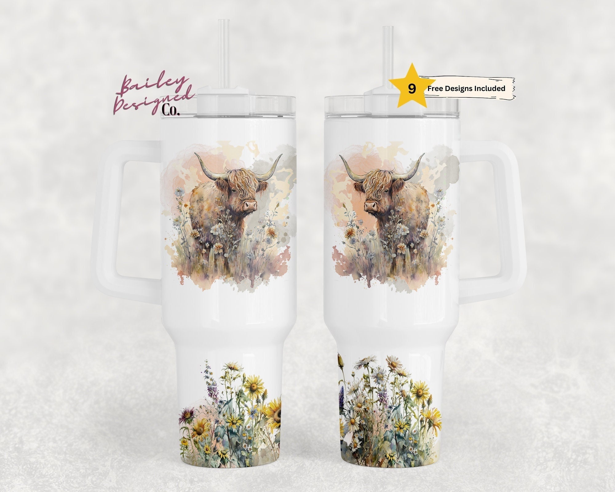 Highland Cow 40oz Tumbler Wrap - PNG Tumbler Design Sublimation Designs ...