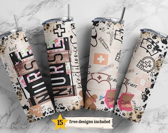 Nurse Practitioner 20 oz Skinny Tumbler Sublimation Leopard Boho Wrap Design For Straight Tumbler, PNG File, Digital, Rustic Collage Design
