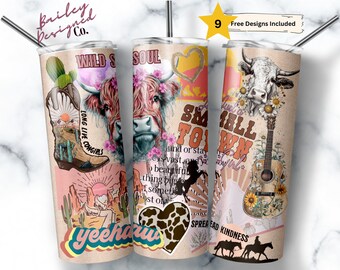 Yeehaw Cowgirl 20 oz Skinny Tumbler Sublimation Design Digital Download PNG Instant DIGITAL ONLY, Vsco Y2K Rustic Country Girl Tumbler