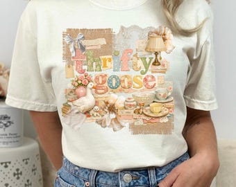 Thrifty Goose PNG Sublimation Design Instant Digital Download, Trendy png Design, Retro Thrifting Grandmacore Tshirt Design