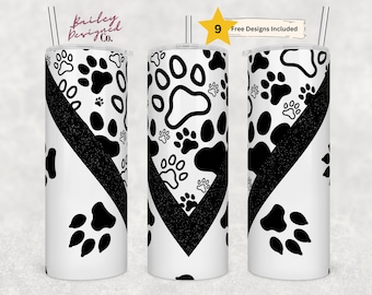 Dog Paws 20oz Sublimation Tumbler Designs, Dog Lover V Split 9.2 x 8.3” Straight Skinny Tumbler Wrap PNG, Dog Tumbler Wrap