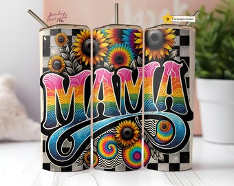 Retro Checkered Mom 20 oz Skinny Tumbler Sublimation Design Digital Download PNG Instant DIGITAL ONLY, Funny Mama Tumbler