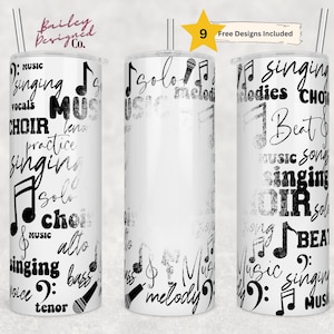 20 oz Skinny Tumbler Sublimation Design Template School Choir Blank Music Straight Design Digital Download PNG Music Word Art