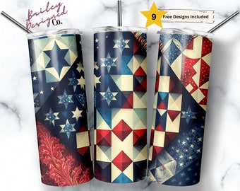 American Quilt Pattern 20 oz Skinny Tumbler Sublimation Design Digital Download PNG Instant DIGITAL ONLY, Patchwork Quilting Tumbler Design