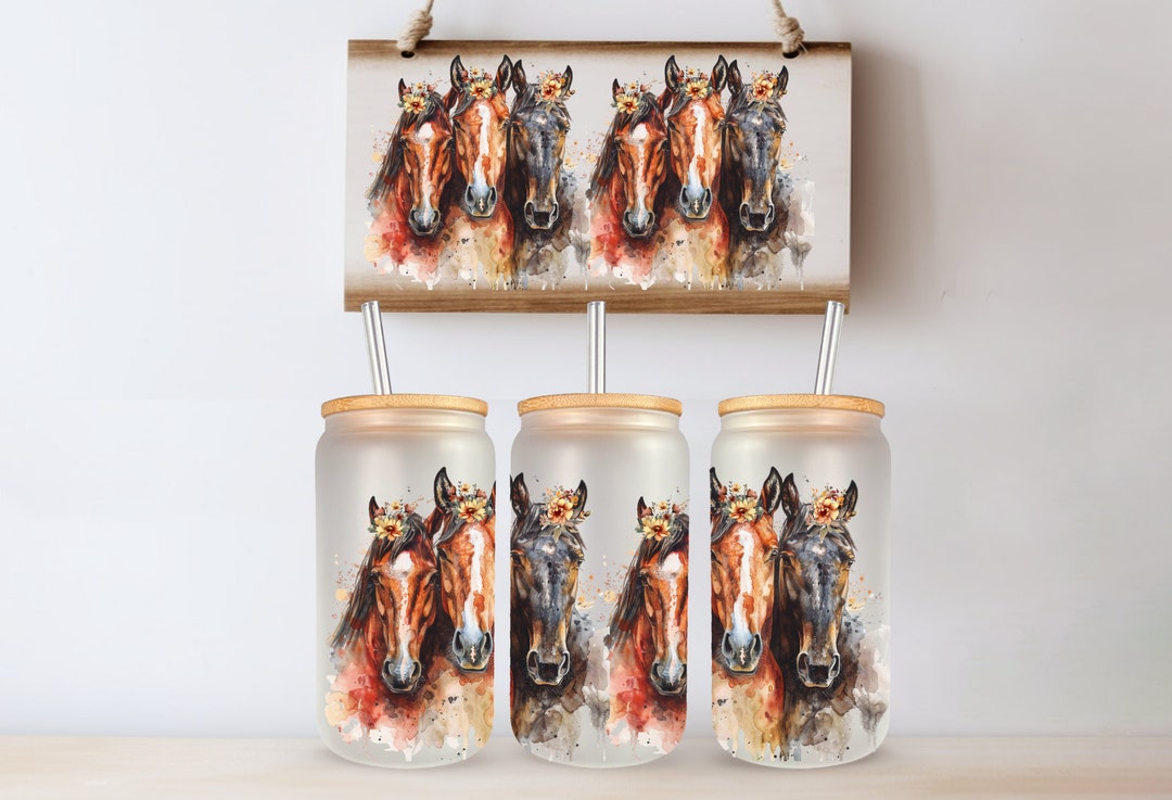 Horse Lover UVDTF 16 Oz Glass Can Tumbler Sublimation Design Digital ...