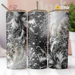 Silver Sparkle Glitter Tumbler Wrap 20 oz Skinny Tumbler Sublimation Design Digital Download PNG Instant DIGITAL ONLY,  Black and White Png