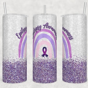 20 oz Skinny Tumbler Sublimation Epilepsy Awareness Purple Ribbon Epilepsy Straight Design Digital Download
