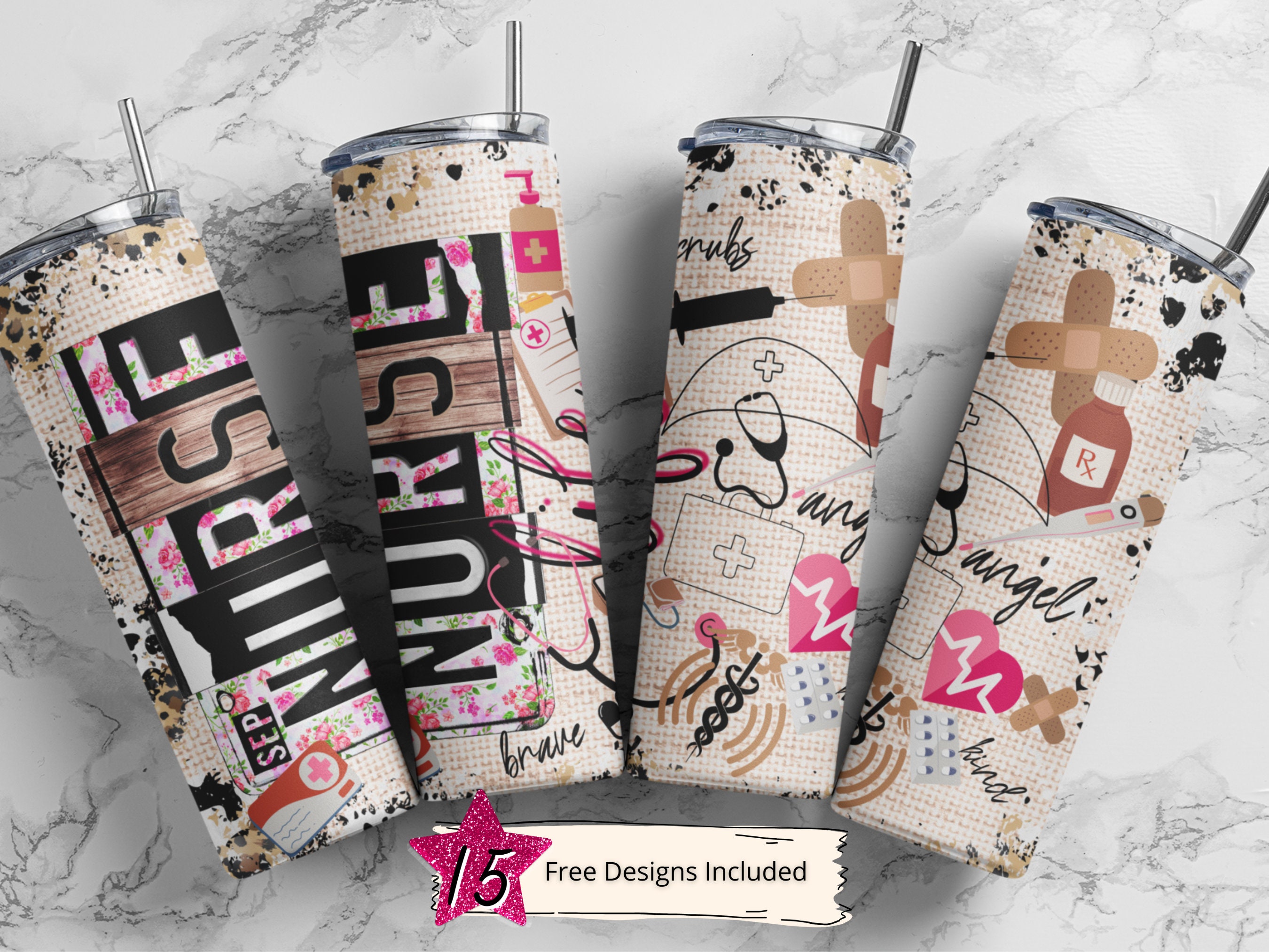 Nurse 20 Oz Skinny Tumbler Sublimation Leopard Boho Nurse Wrap Design ...