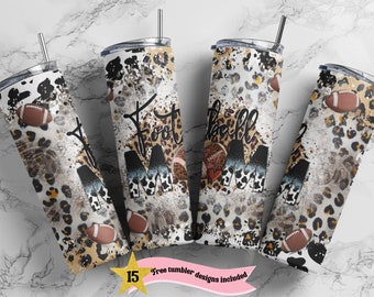 20oz Skinny Tumbler Football Mom Leopard Designs Template Straight PNG File Download football mom sport tumbler design