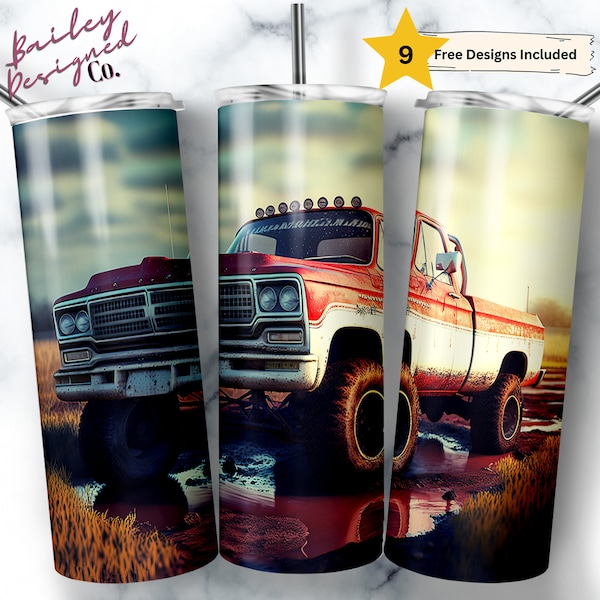 Vintage Truck 20 oz Skinny Tumbler Sublimation Design Digital Download PNG Instant DIGITAL ONLY, Square Body Truck Tumbler