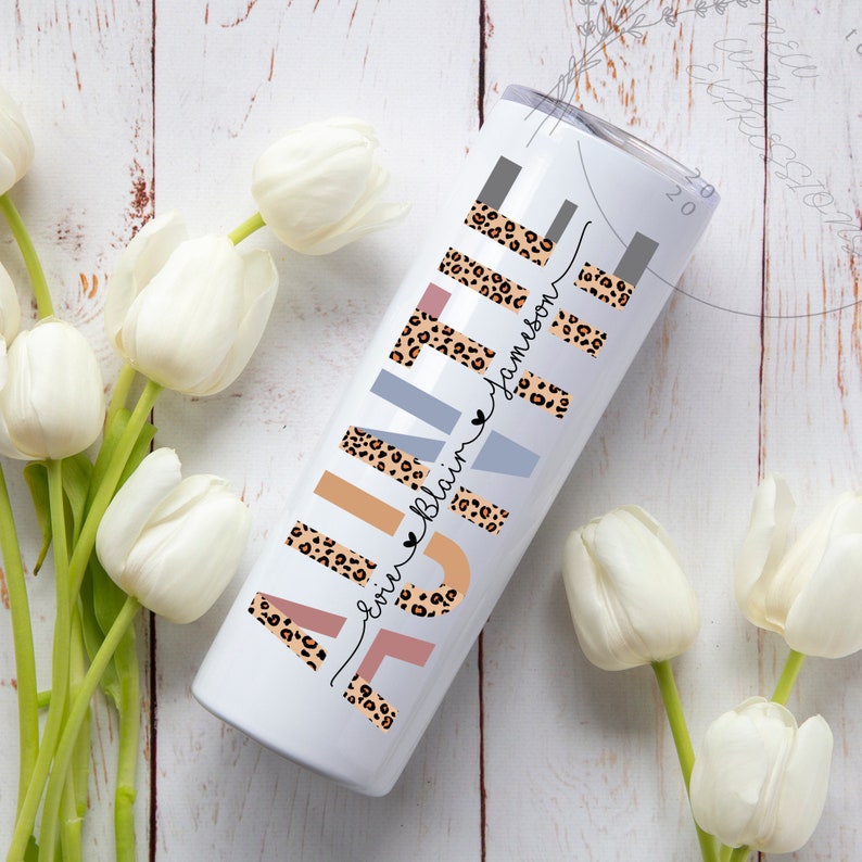 a Handmade stainless steel custom name leopard pattern insulated tumbler with a straw is one of the great gift for your aunt