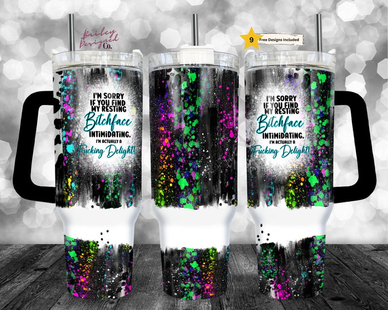 Resting Bitchface 40oz Tumbler Wrap - PNG Tumbler Design Sublimation Designs Downloads -Funny Rude Sublimation Tumbler with Handle Wrap image 1