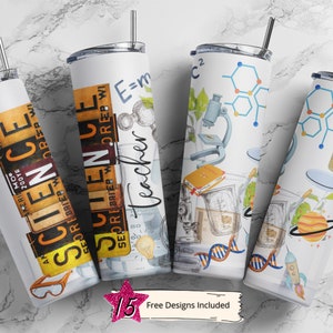 Science Teacher 20 oz Skinny Tumbler Sublimation Leopard Boho Wrap Design For Straight Tumbler, PNG File, Digital, Educator Rustic Collage