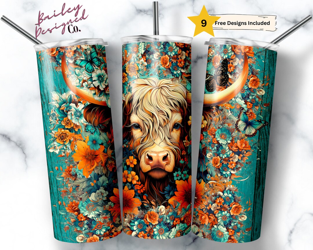 Highland Cow 20 Oz Skinny Tumbler Sublimation Design Digital Download ...