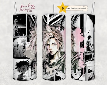 Anime 20 oz Skinny Tumbler Sublimation Design Descarga digital PNG Instant DIGITAL SOLAMENTE, Vaso de manga japonés
