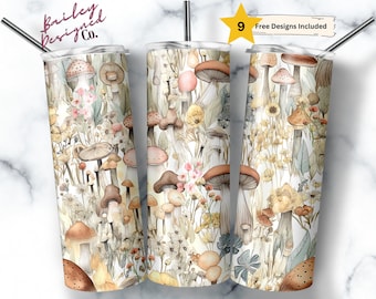 Mushrooms 20 oz Skinny Tumbler Sublimation Design Digital Download PNG Instant DIGITAL ONLY, Floral Fauna Cottagecore Tumbler