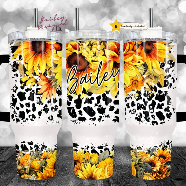 Rustique Floral 40oz Tumbler Wrap - PNG Tumbler Design Sublimation Download - Boho Sunflowers Sublimation Tumbler with Handle Wrap