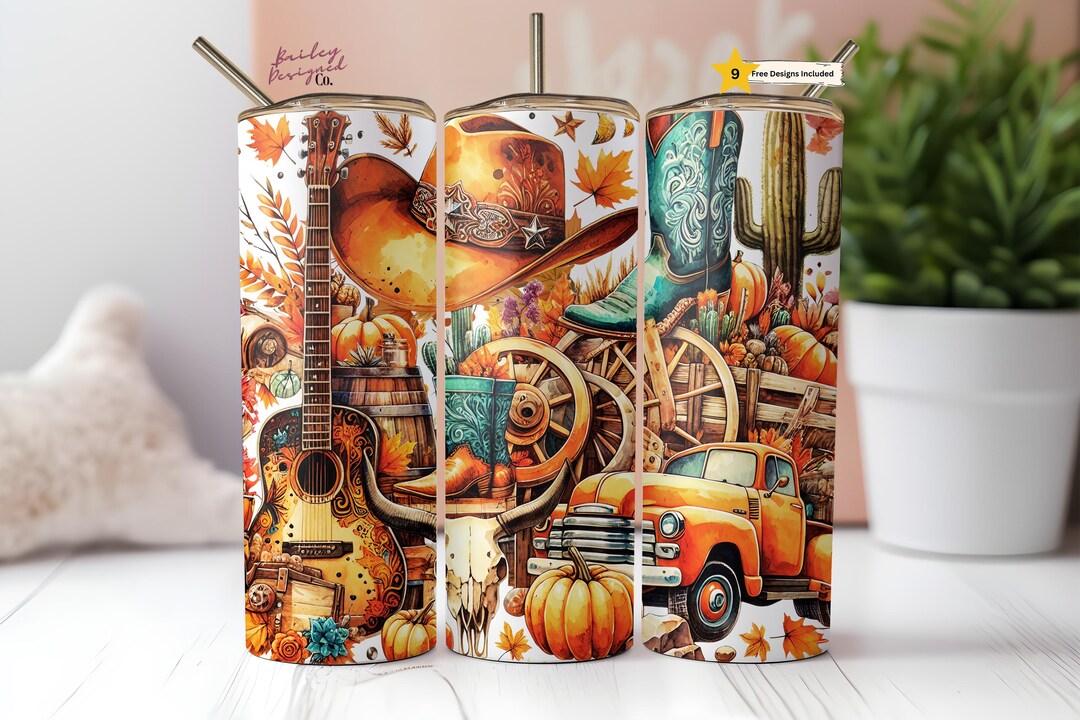 Rustic Western Country Fall Pumpkin 20 Oz Skinny Tumbler Sublimation ...