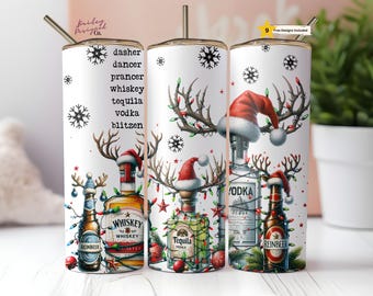 Vaso delgado de 20 oz para beber de Navidad, plantilla recta divertida de reno borracho para Navidad, descarga digital, descarga instantánea de sublimación