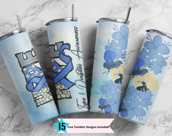 20 oz Skinny Becher Sublimation Diabetes Typ 1 Bewusstsein blaues Band Hoffnung Gerade Design Digitaler Download PNG Becher