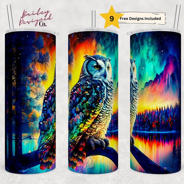 Alcohol Ink Northern Lights Snowy Owl 20 oz Skinny Tumbler Sublimation Design Digital Download PNG Instant DIGITAL ONLY, Nature Tumbler