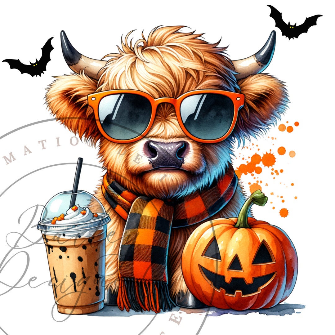 Cute Halloween Highland Cow Clipart Shirt Sublimation Design Digital ...